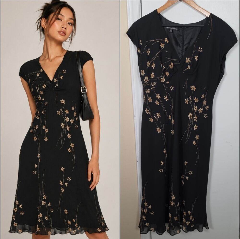 Y2K Babydoll Empire Waist Floral Midi Dress Women Size 16 Dark Romance Fairy